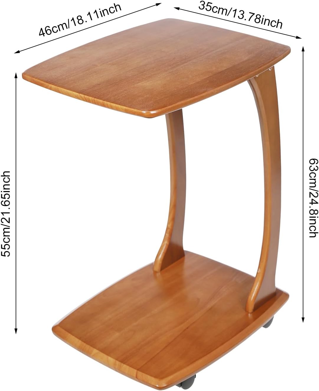 Solid Wood End Table with Rolling Wheels, C Shaped Side Table, TV Tray Table Small Accent Table, Couch Table That Slide Under for Small Space, Living Room, Bedroom or Office (Brown)
