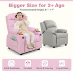 Kids Recliner, Kids Recliner Chair w/ 2 Cup Holders, PU Leather Chairs Comfy w/Adjustable Backrest & 3 Pockets, Toddler Furniture Sofa for Boys Girls Aged 3+