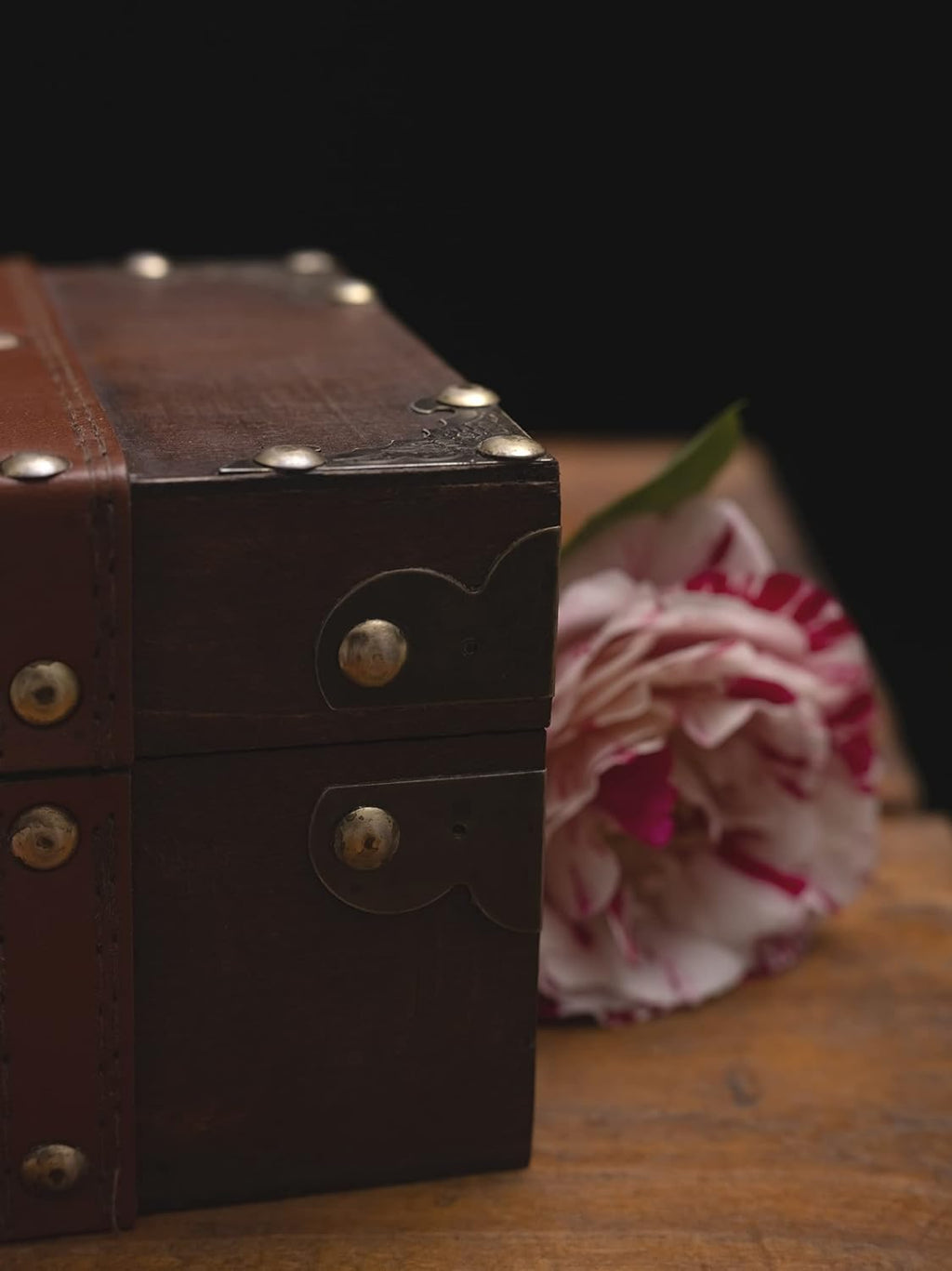Gbrand 8.3" Wood and Leather The Runic Viking Compass Chest Box,Vegvisir Engraved Wooden Treasure Box with Velvet Lining,Vintage Tarot Box