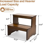 StrongTek Bamboo Two Step Stool for Adults and Kids, Bed Stepstool with Anti-Slip Bottom, Heavy Duty for Kitchen, Bathroom, Bedside Step Stool, Wooden Step Stairs 350 lbs Capacity