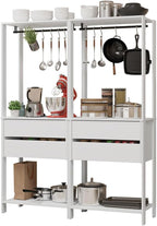 Madesa Kitchen Pantry Storage Rack with 4 Drawers 4 Shelves and 2 Hanging Rods 55" L Modular Multiuse Cabinet for Kitchen Organization - White