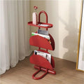 Narrow Side Table for Small Spaces with Magazine Holder, Metal Slim Side Table, Vintage 3 Tier Skinny Nightstand, Floor-Standing Magazine Rack for Living Room, Study, Balcony(Red)
