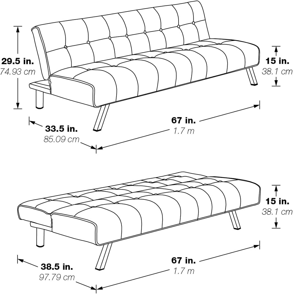 OSP Home Furnishings Sawyer Convertible Futon Sofa with Easy Lift and Stainless Steel Legs, Grey Fabric
