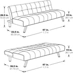 OSP Home Furnishings Sawyer Convertible Futon Sofa with Easy Lift and Stainless Steel Legs, Grey Fabric