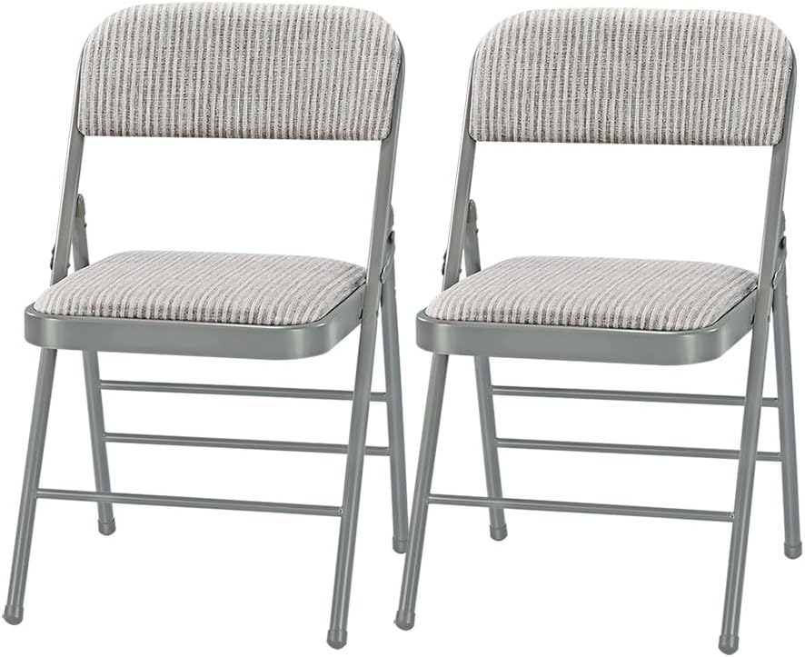 Pack of 2 (Fabric/Vinyl) Steel Frame Metal Foam Padded Folding Chairs (Black, Gray, White) (2-Pack - Fabric White)