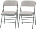 Pack of 2 (Fabric/Vinyl) Steel Frame Metal Foam Padded Folding Chairs (Black, Gray, White) (2-Pack - Fabric White)