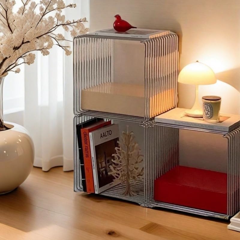 Stainless Steel Side Table, Metal Side Table with Wire Cube Storage, Retro Square Accent Table for Living Room Office Silver Finish (Silver,14in)