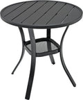 Metal 27.5" Small Outdoor Patio Round Dining Table with Black Slat Top | Black Slat Top, Black Frame, All Weather, No Umbrella Hole, 2 Person Use, Weather-Resistant