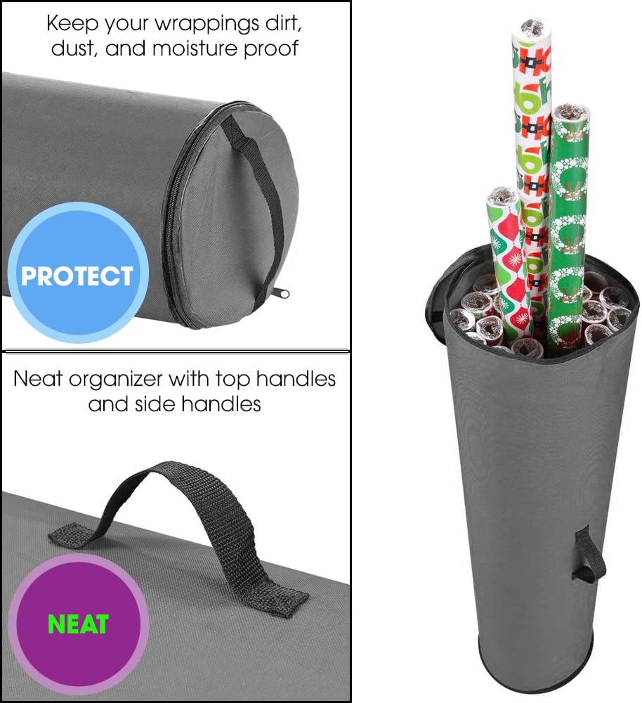 Wrapping Paper Storage Bag | Wrapping Paper Organizer Under Bed for Storing Multiple Rolls of Gift Wrap, 40” Length Container Constructed of Durable 600D Oxford Material (Gray)