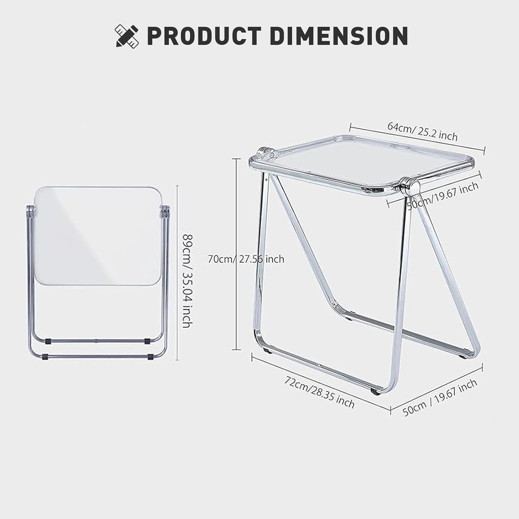 Black Acrylic Folding Tray Table, Sleek Small Foldable Writing Desk for Home Office, Space Saving Laptop Table for Small Spaces, Clear Side Table for Living Room, Portable TV Tray for Couch