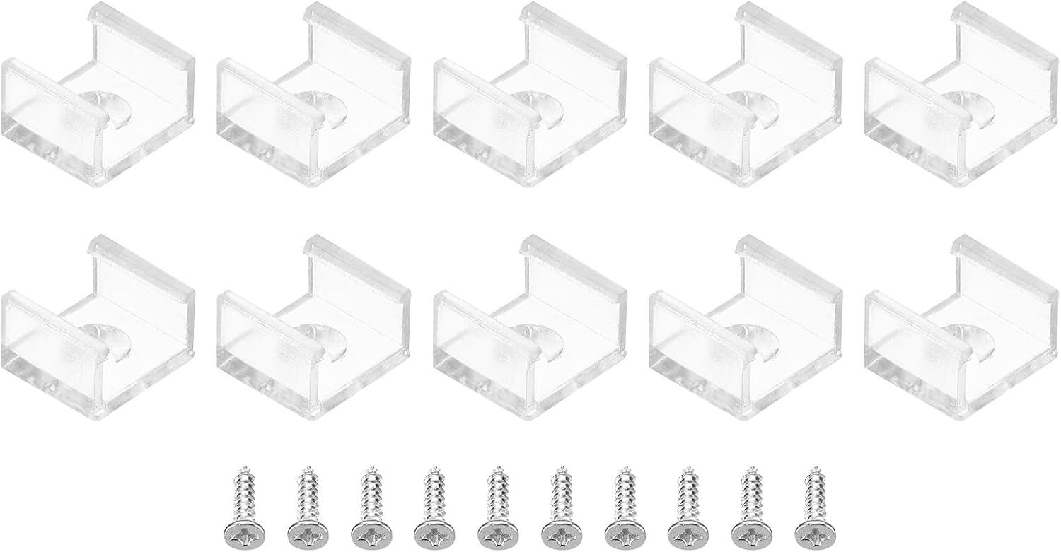 PATIKIL LED Strip Light Clips, 30 Pack Mounting Bracket Fixing Clips Plastic Clamp Holders with Screws for 10mm Neon RGB Light Cable Ribbon, Clear
