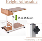 C Shaped End Table, Height Adjustable Sofa Side Tables with Side Storage 2 Tier Mobile Couch End Table on Lockable Wheels for Living Room Bedroom Small Spaces(Antique Oak Color)