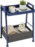 Small End Table with Fabric Storage Basket, 2-Tier Modern Metal Side Table with Tray Top, Unique Side Tables, Cute Coffee Table for Living Room, Bedroom, and Small Spaces, Navy Blue