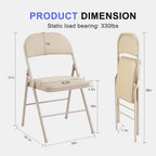 Folding Chairs 2 Pack, Portable Stackable Commercial Chair, Indoor Outdoor Padded Leather Chair with Sturdy Metal Frame, for Home, Office, or Party Events. (Kahki, 2 Pack)