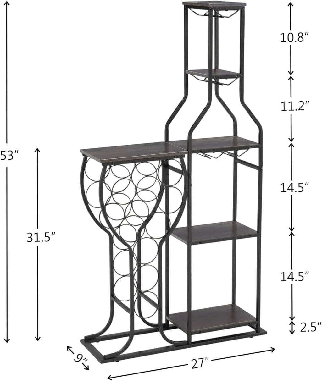 5-Tier Wine Rack Freestanding Floor, 11 Bottles Modern Wooden Wine Holder-Storage Cabinet for Home Bar, Kitchen, Dining Room Space Saving Bar Stand with Easy Assembly. (Black/Gray)
