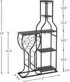 5-Tier Wine Rack Freestanding Floor, 11 Bottles Modern Wooden Wine Holder-Storage Cabinet for Home Bar, Kitchen, Dining Room Space Saving Bar Stand with Easy Assembly. (Black/Gray)