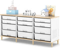TOOLF 12 Drawers Storage Cabinet with Wooden Top and Plastic Bins, White | Toy Shelf Storage Chest Cubby Organizer, for Home, Office, Playroom, Classroom & Craft Room