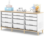 TOOLF 12 Drawers Storage Cabinet with Wooden Top and Plastic Bins, White | Toy Shelf Storage Chest Cubby Organizer, for Home, Office, Playroom, Classroom & Craft Room