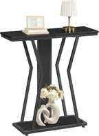 HOOBRO Narrow Console Table, 29.5" Small Entryway Table with Storage, 2-Tier Sofa Table Behind Couch, Modern Style, for Living Room, Hallway, Foyer, Bedroom, Black BB66XG01