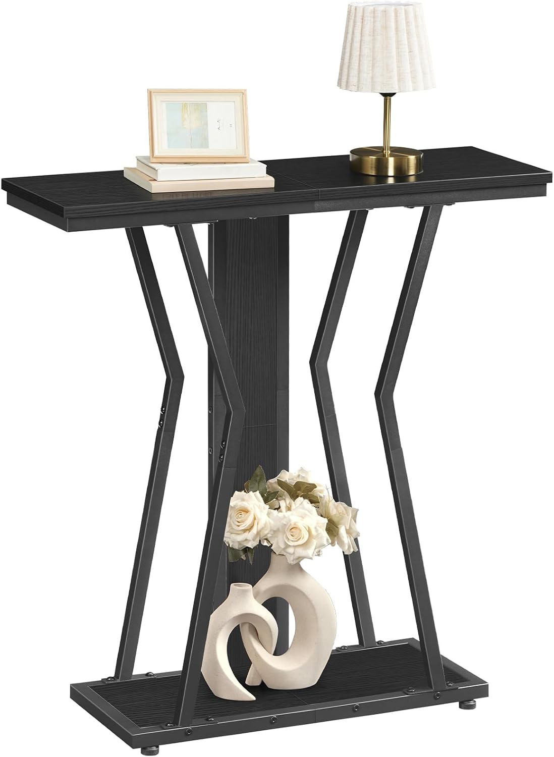 HOOBRO Narrow Console Table, 29.5" Small Entryway Table with Storage, 2-Tier Sofa Table Behind Couch, Modern Style, for Living Room, Hallway, Foyer, Bedroom, Black BB66XG01