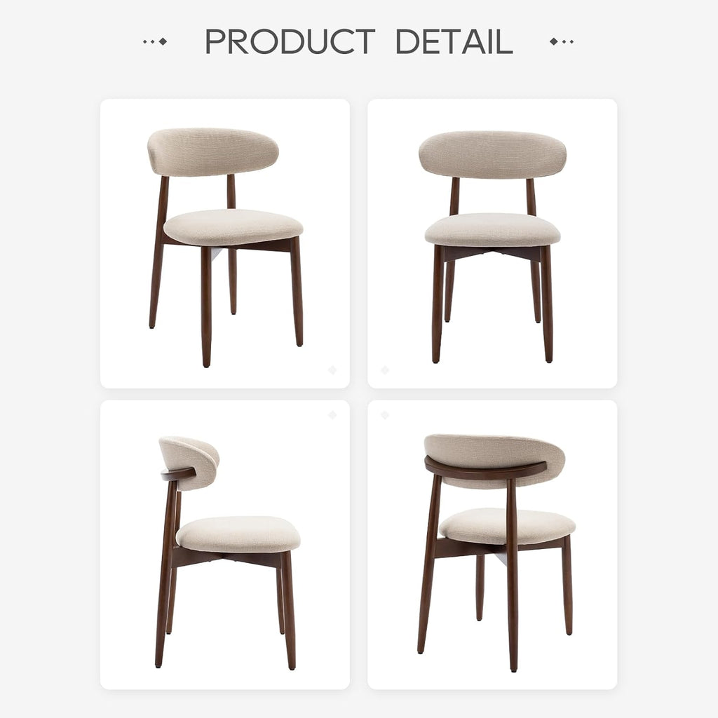 COLAMY Wooden Dining Chairs Set of 6, Modern Upholstered Fabric Dining Room Chair, Farmhouse Kitchen Side Chairs with Foot Pegs, Beige