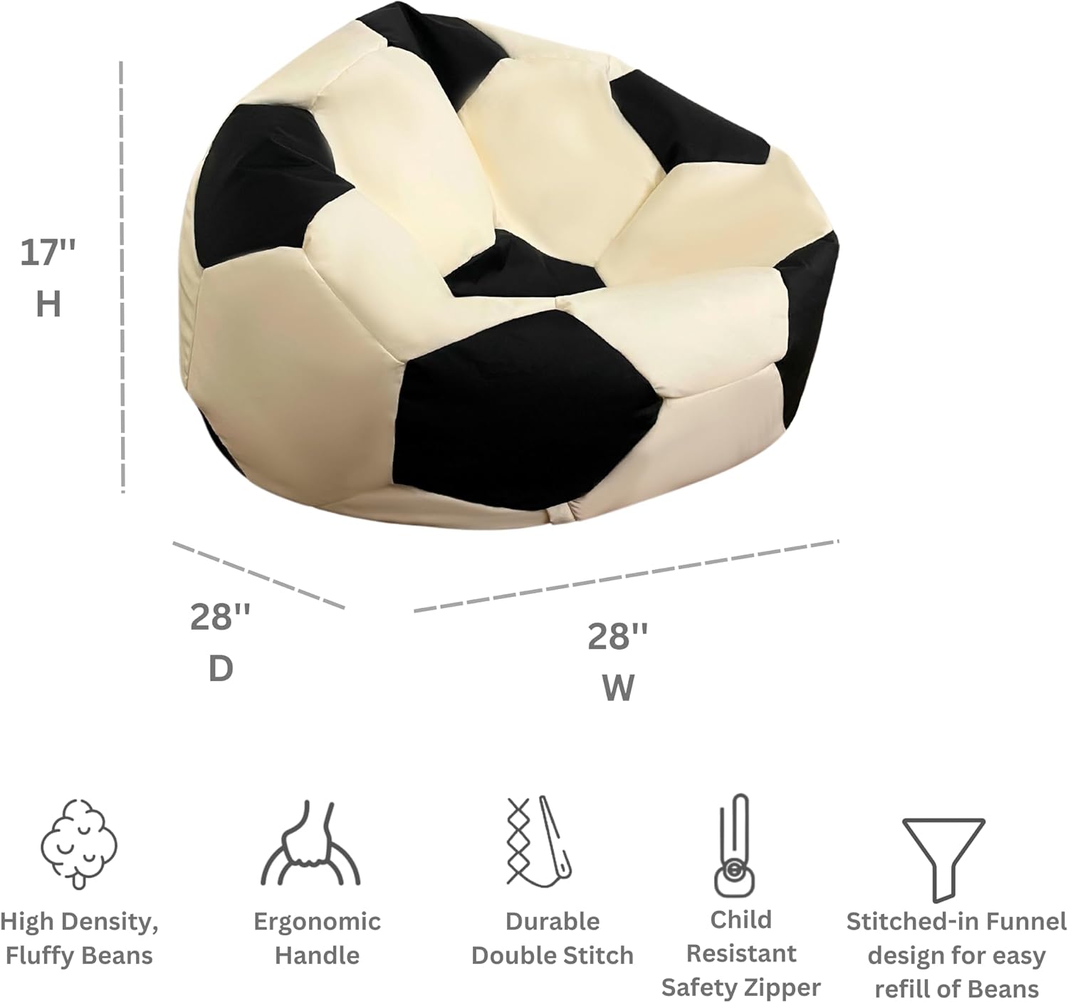 Dojo Classic Kids Bean Bag Chair (Filled) - Tough, Stain Resistant and Ultra Comfortable (Football White)