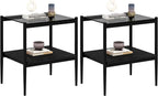 Set of 2 Rectangle End Tables, Modern Living Room Glass End Table Side Tables with Tempered Glass Top and MDF Base, Gray