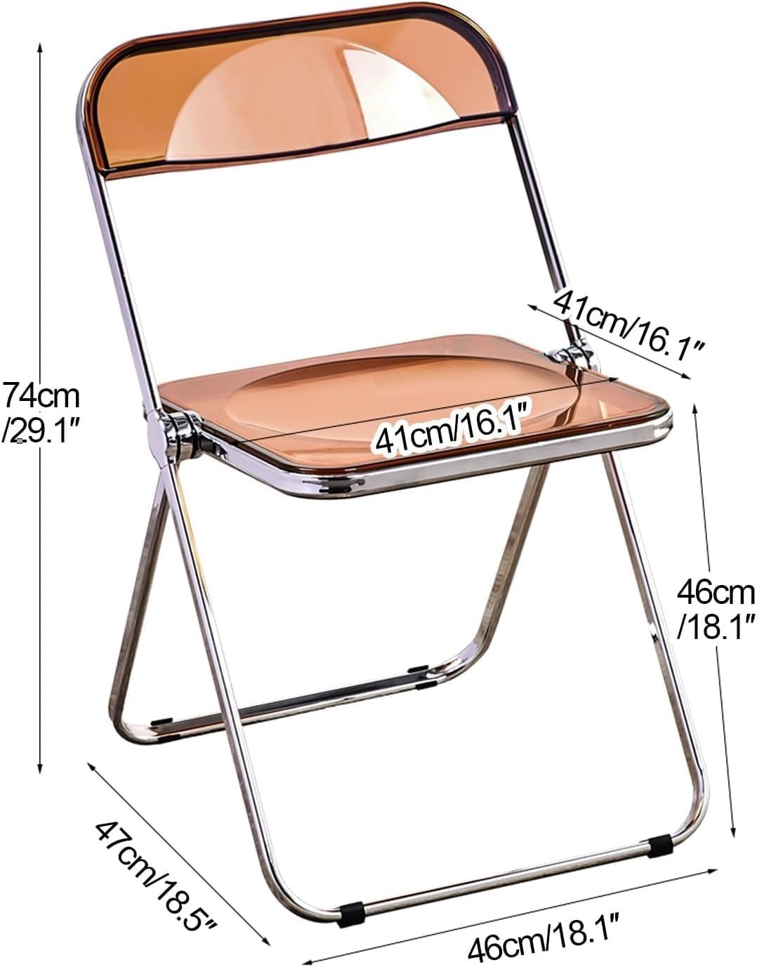 Luxury Modern Transparent Folding Chair, Acrylic Folding PC Plastic Living Room Seat, Chrome Frame(Grey)