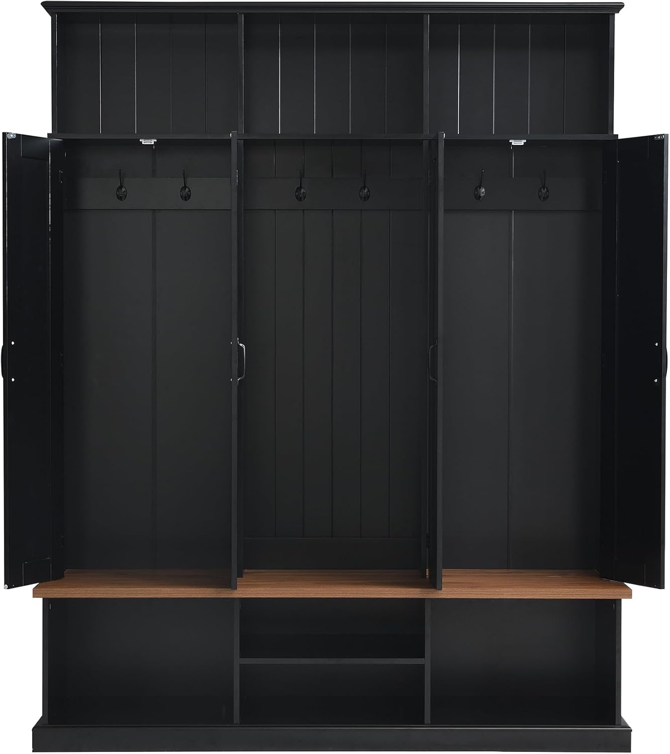 Hall Tree with Bench and Shoe Storage,Shoe and Coat Rack with Drawer and Hooks,Farmhouse Furniture for Entryway,Mudroom,Living Room,Black (Black, 62.2" W)