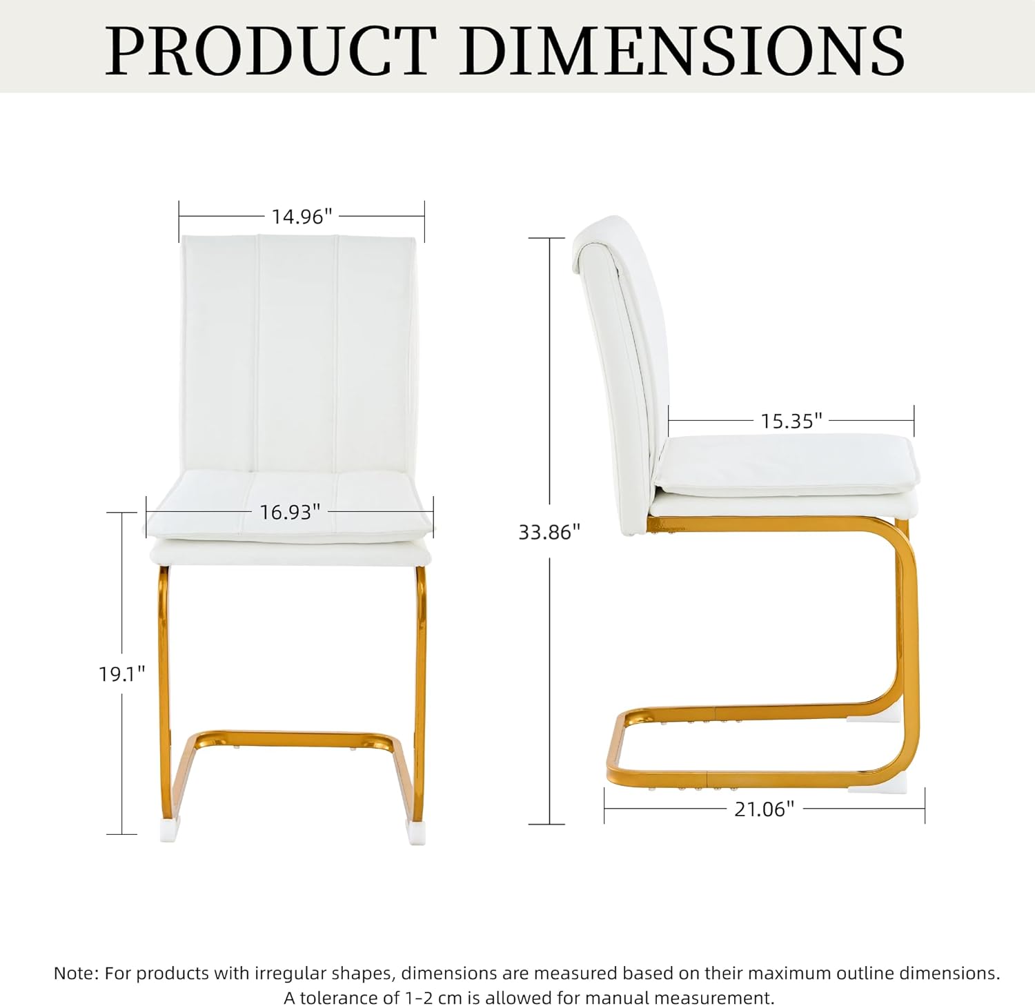 Meihua Dining Chairs Set of 4, PU Leather Modern Chairs with High Back and Metal Frame, Ergonomic Dining Room Chairs for Home, Office and Restaurant, White and Gold