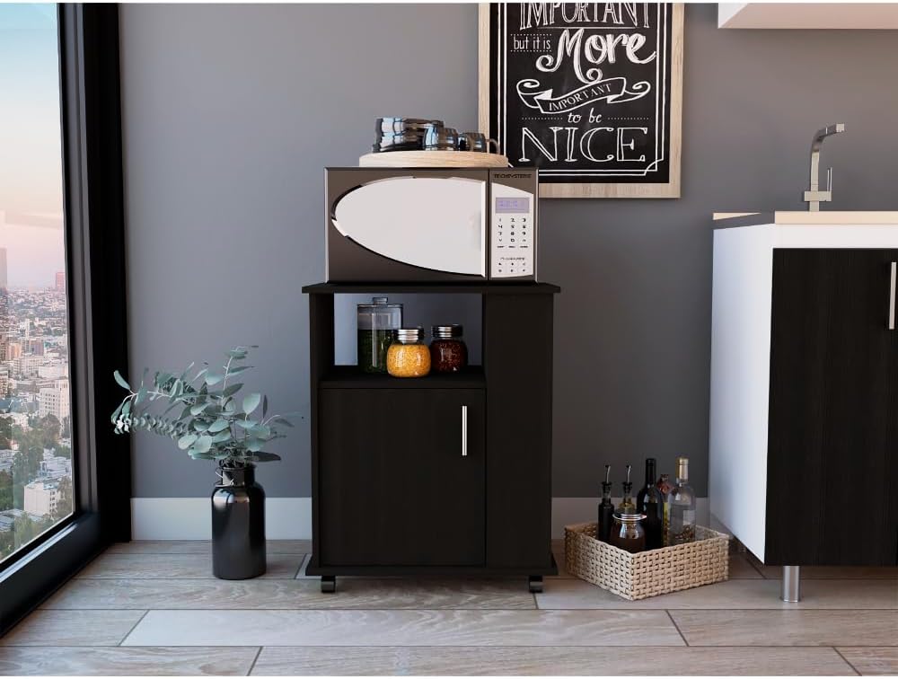 23.6" D*15.7" W*28.9" H Freestanding Kitchen Pantry with Open Shelf, Lower Single Door, Rectangular Storage Cabinet, Traditional, for Living Room, Dining Room, Black