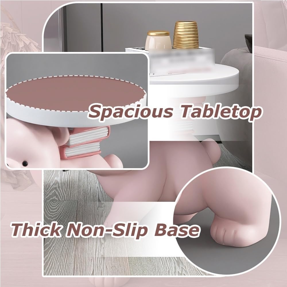 Decorative Sculpture Side Table, Floor Couch Table with Tray Tabletop, End Table with Non-Slip Base, Room Decor Bear Table for Living Room, Bedroom, Study, Office(Gray)