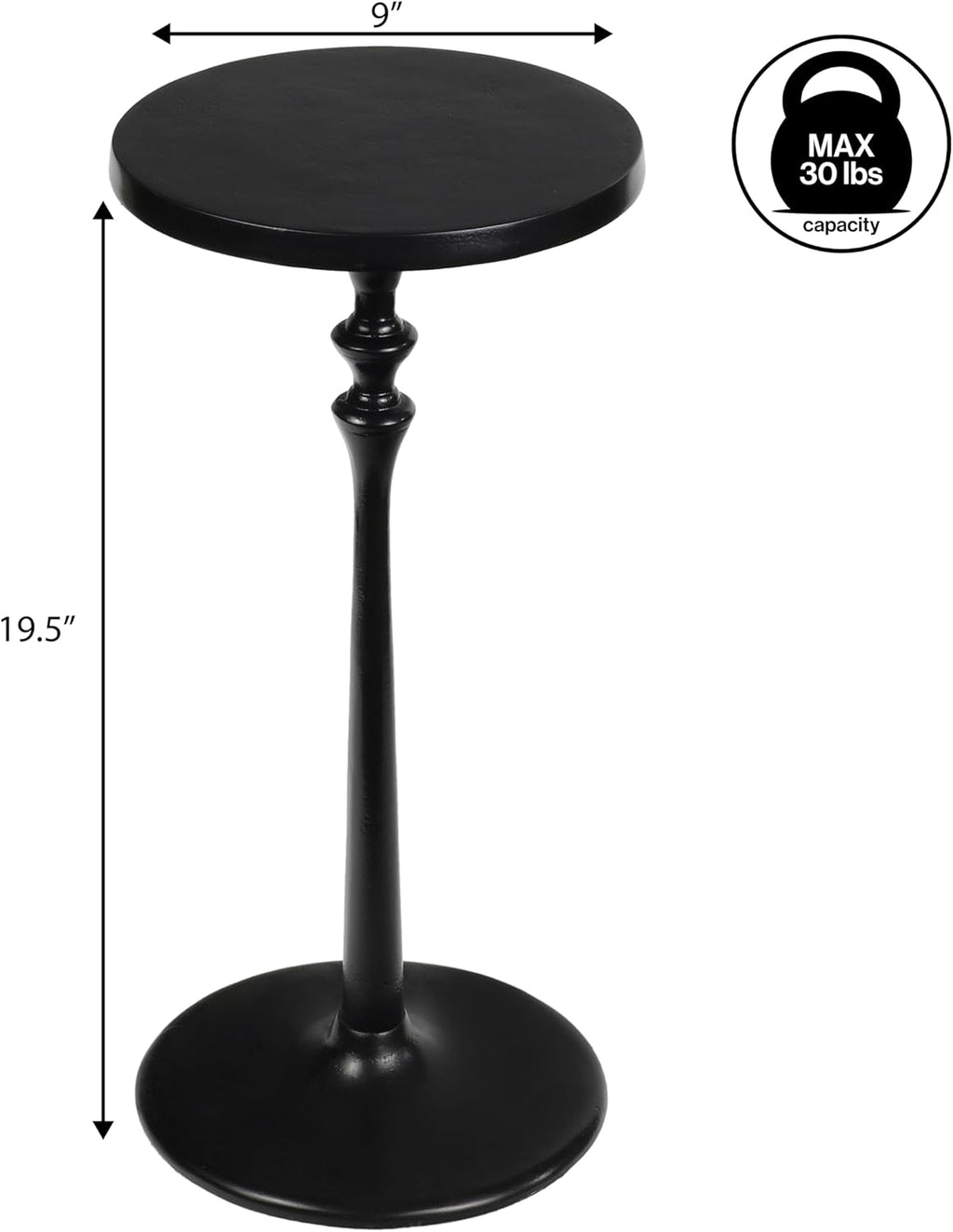 Eyely DNE4000B Lee 19.5" Art Deco Classic Pedestal Round Metal Drink Table and Decorative End Table for Living Room, Bedroom, Black