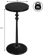 Eyely DNE4000B Lee 19.5" Art Deco Classic Pedestal Round Metal Drink Table and Decorative End Table for Living Room, Bedroom, Black