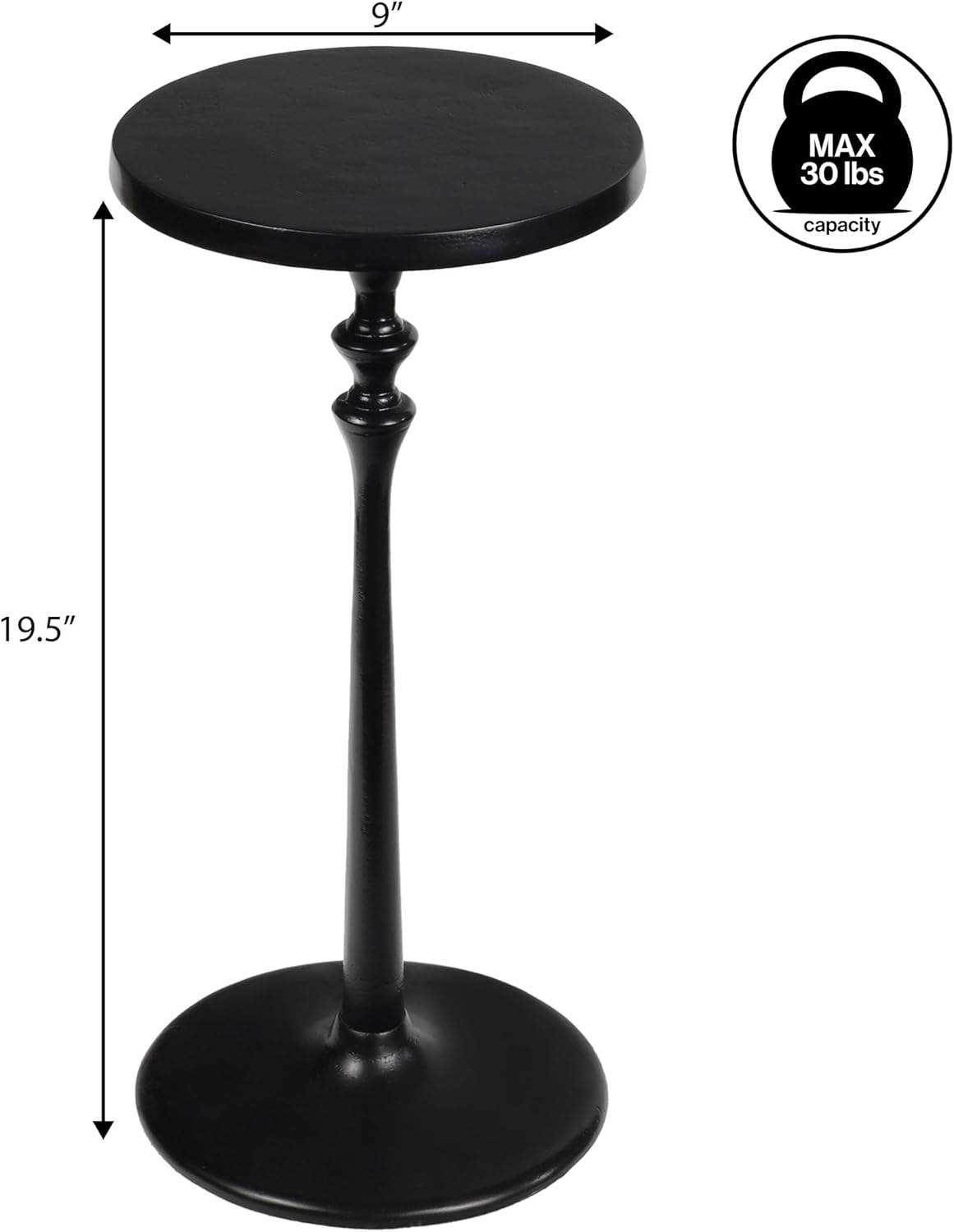 Eyely DNE4000B Lee 19.5" Art Deco Classic Pedestal Round Metal Drink Table and Decorative End Table for Living Room, Bedroom, Black