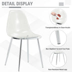 Round Dining Table Set for 4, 39" Clear Tempered Glass Table with Sliver Metal Legs and 4 Transparent Acrylic Chairs, Compact Modern Kitchen Table Set for Small Space Dining Room (Sliver)