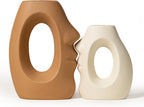 Beige & Brown Ceramic Vases for Home Decor, Modern Abstract Face Vase Set of 2, Unique Boho Flower Vases for Living Room, Office, Entryway, Wedding for Couple, Home Gifts for Friends