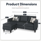 73.6" Convertible Sectional Sofa Couch with Reversible Ottoman, Modern 3-Seater L-Shaped Couch for Small Spaces, Compact Sofa for Studio Apartment, Living Room & Office, Easy Assembly (Gray)