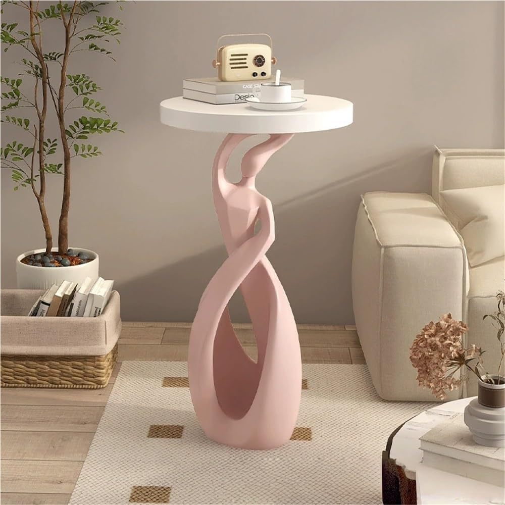Modern 28.3'' Tall Round End Table, Small Coffee Table with Abstract Sculpture Base, Resin Sofa Side Tables, Elegant Art Accent Tables for Living Room Bedroom Office Small Spaces(Gold)
