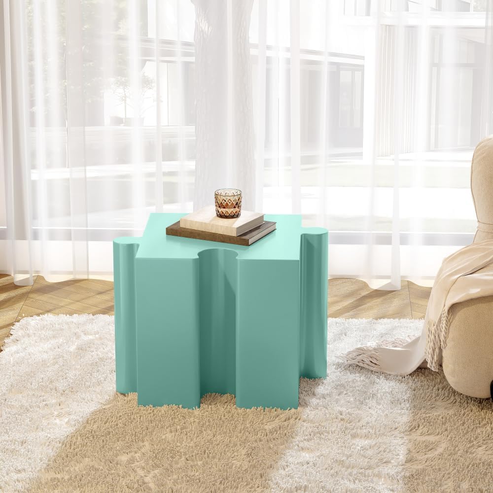 Modular Puzzle-Style Side Table Set with Interlocking Design for Living Room, Bedroom or Office – Sturdy MGO Construction (Light Green -Shape 2)