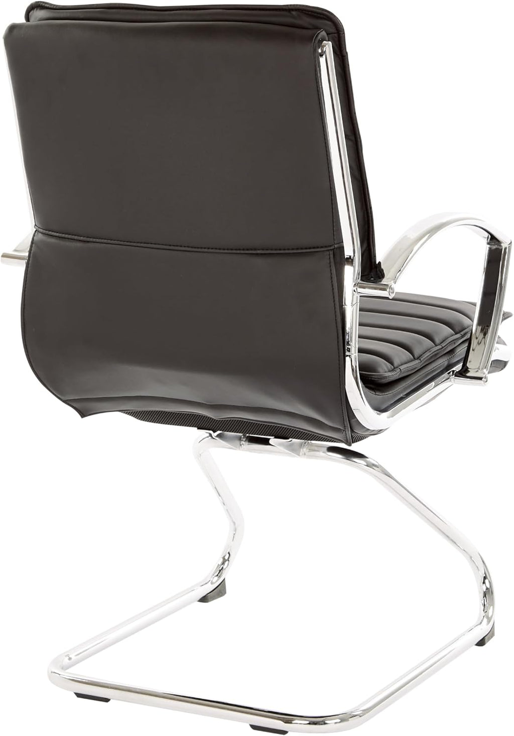 Office Star SPX Professional Ergonomic Ribbed Faux Leather Office Chair with Chrome Base, Mid Back Guest Chair with Loop Arms, Black