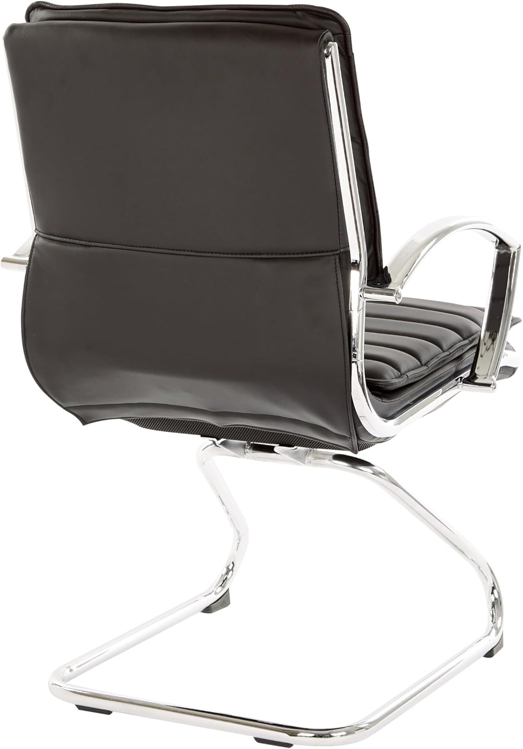 Office Star SPX Professional Ergonomic Ribbed Faux Leather Office Chair with Chrome Base, Mid Back Guest Chair with Loop Arms, Black