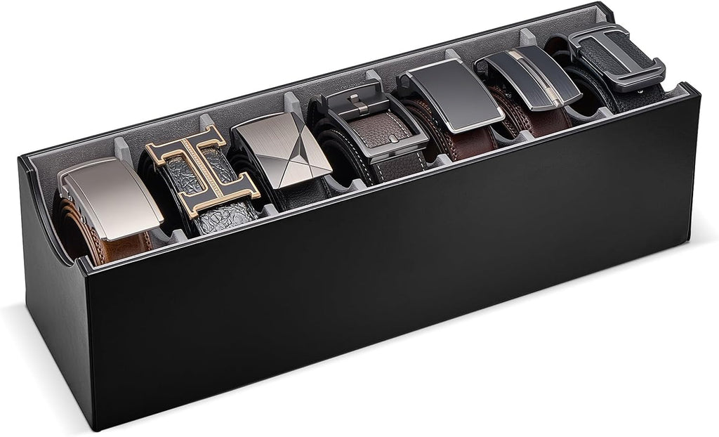 Lolalet 7 Compartments Belt Organizer, PU Leather Belt Storage with Soft Lining, Extra-Wide Slots for Men and Women, Fits Drawer, Closet & Entryway Cabinet -1 Pack, Black