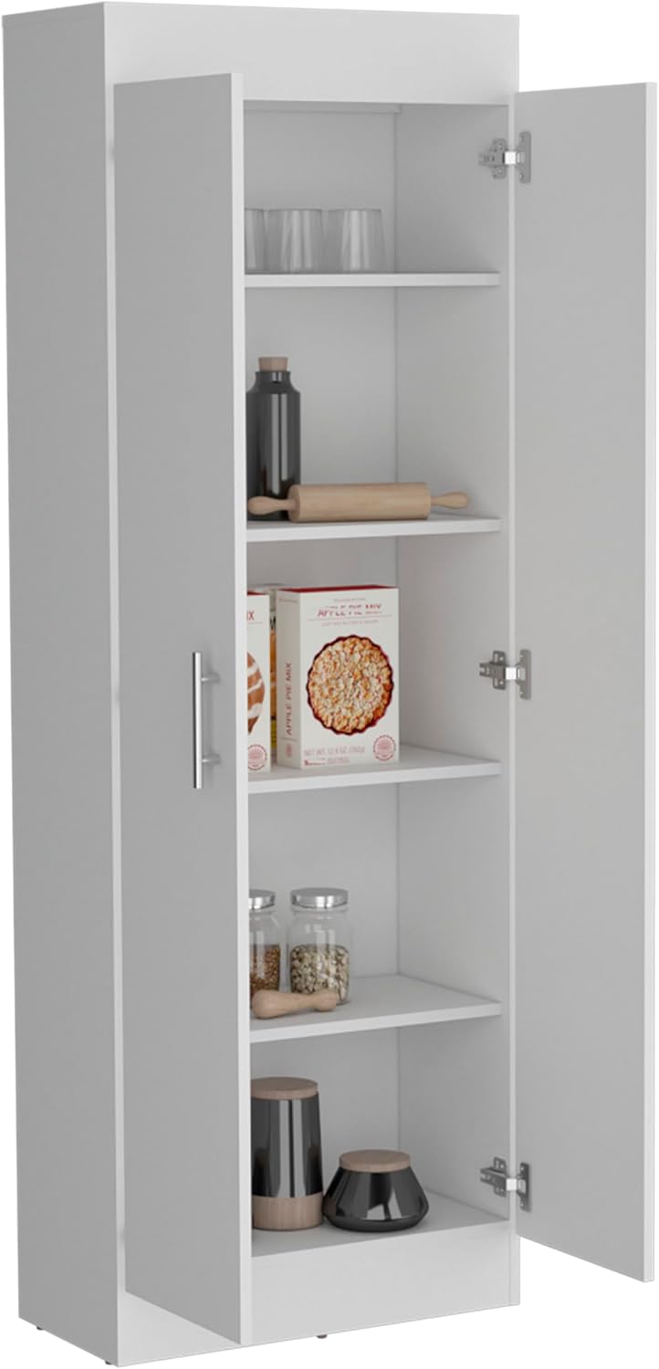 23.6" D*11.9" W*66.8" H Corner Kitchen Pantry with 4 Shelves, Double Door, Rectangular Storage Cabinet, Modern Minimalist, for Living Room, Dining Room, White