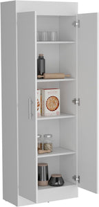 Modern Kitchen Pantry, Storage Cabinet with 2 Doors and Multiple Shelves, White, Engineered Wood, for Dining Room, Easy to Clean