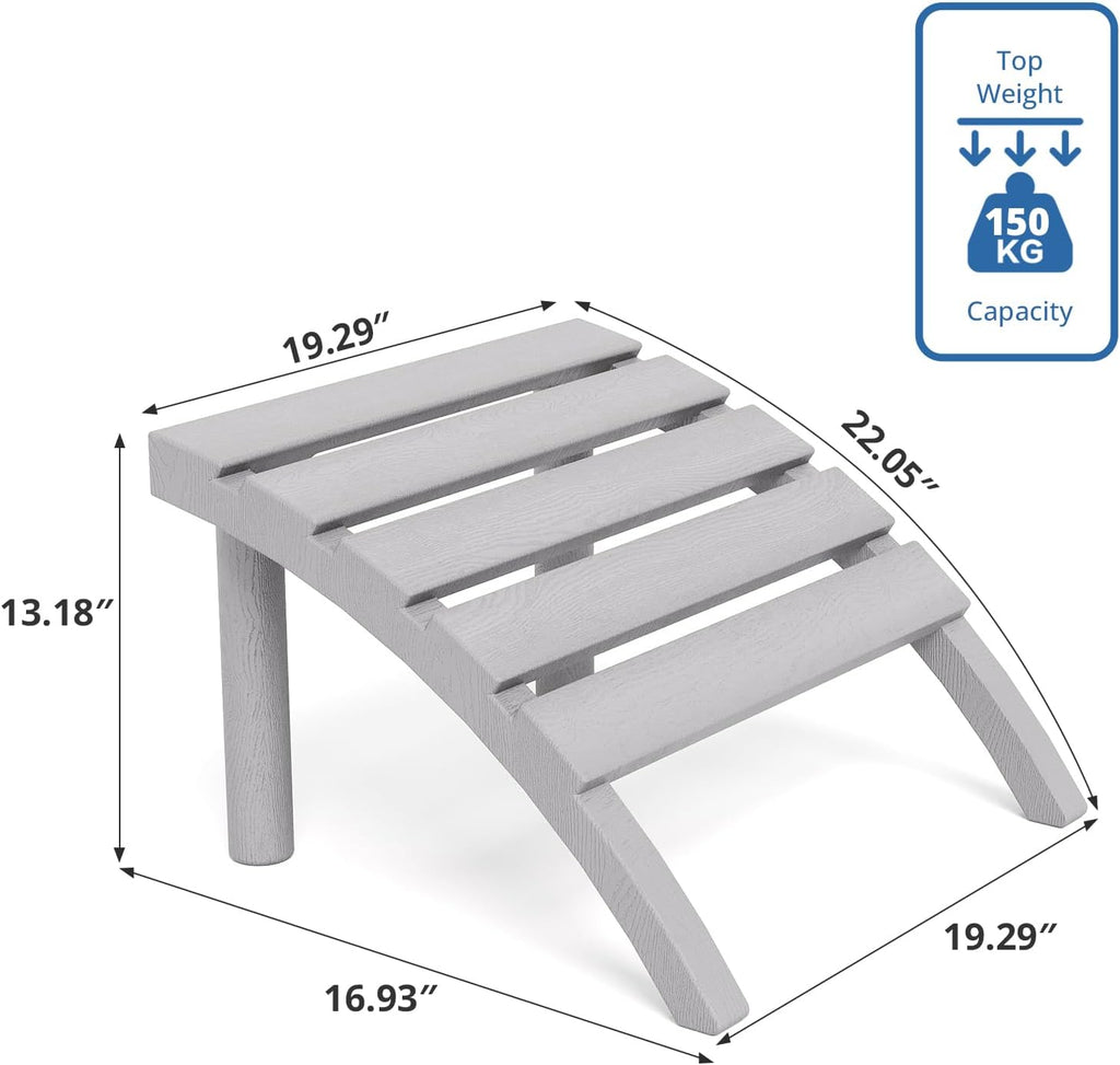 Adirondack Ottoman Tool-Free Assembly, HDPE All Weather Outdoor Foot Rest, Plastic Adirondack Chair Footstool for Patio Deck Backyard Outside(Grey)