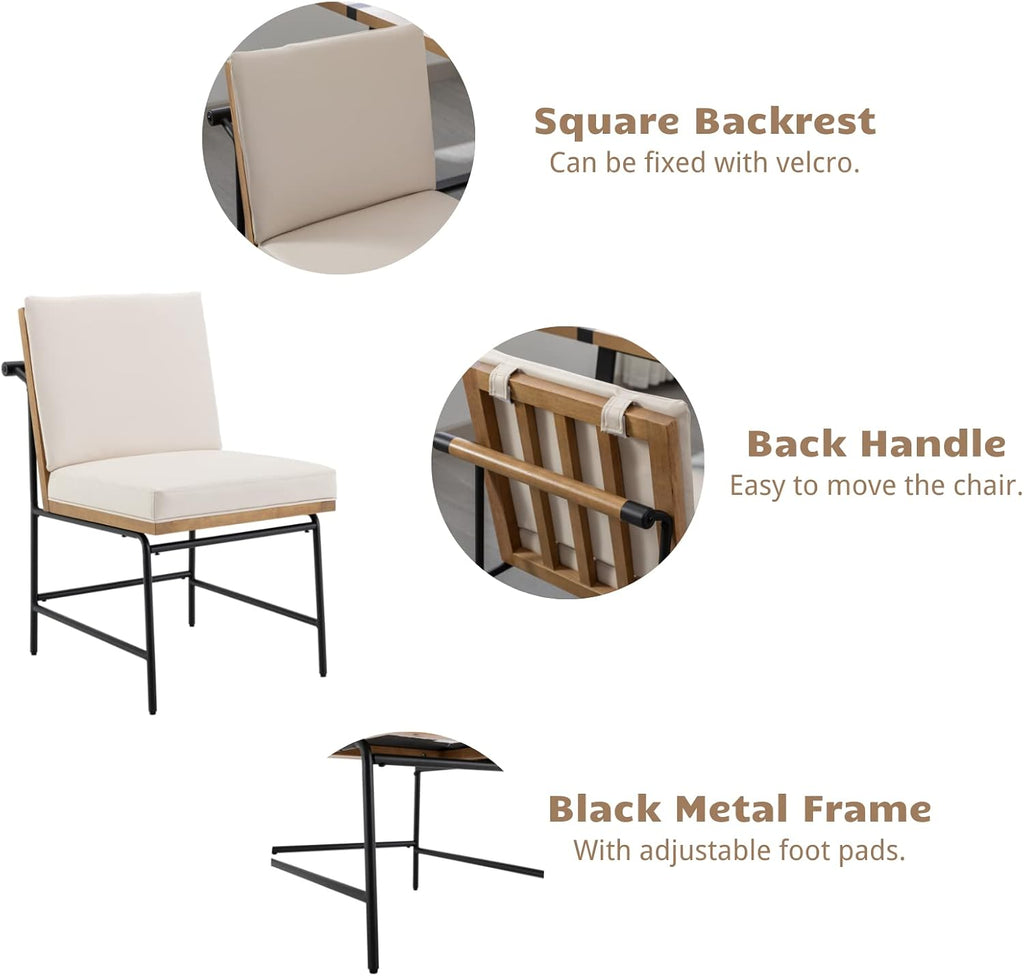 HEAH-YO Modern Dining Chairs Set of 2, Upholstered PU Leather Dining Room Chairs with Backrests, Armless Side Chair for Kitchen, Beige