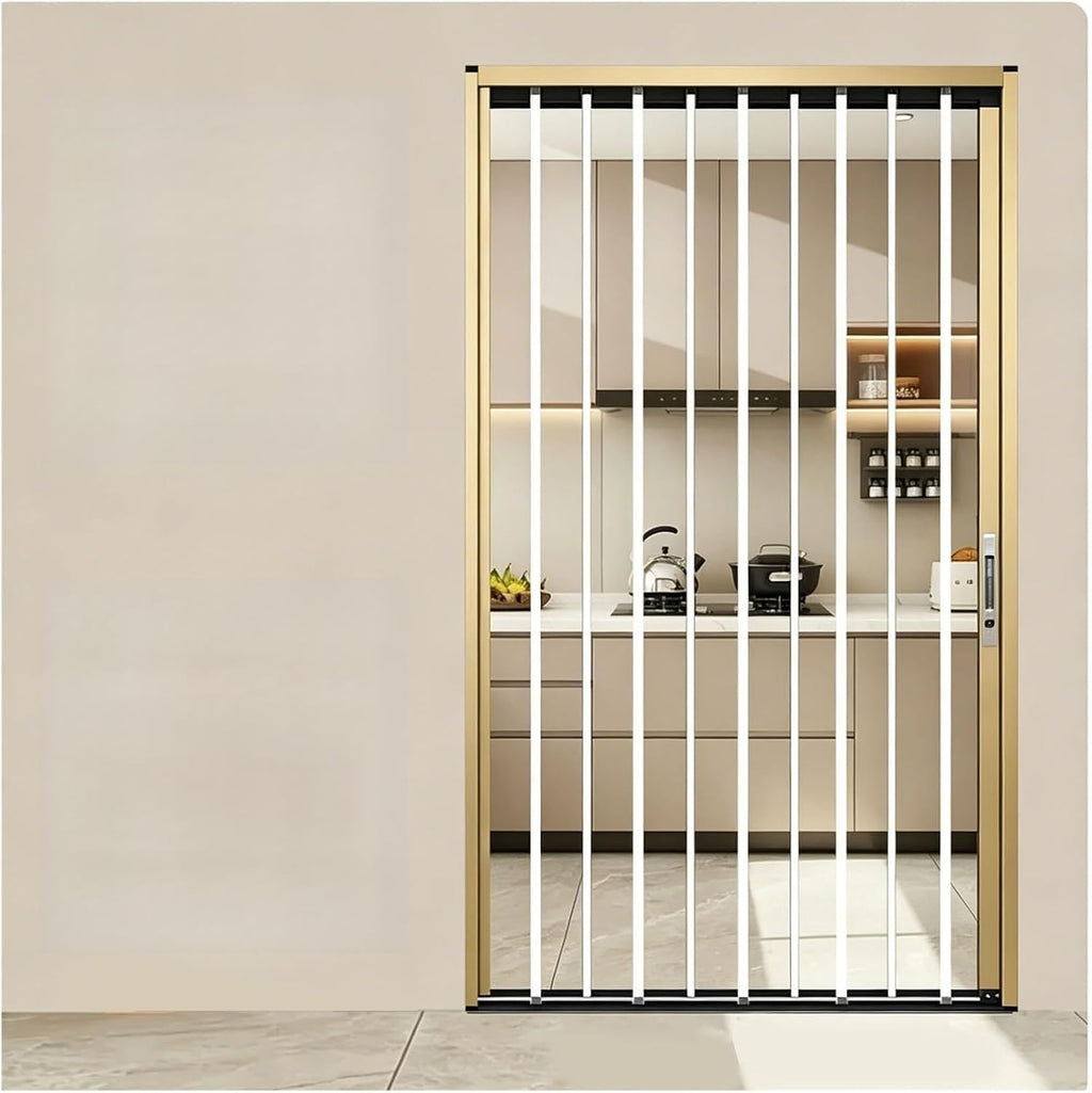 Accordion Room Divider Door with Transparent Panel for Home, Folding Interior Privacy Doors for Kitchen Bathroom Closet, No-Drilling(Champagne,150x200cm(59x79in))