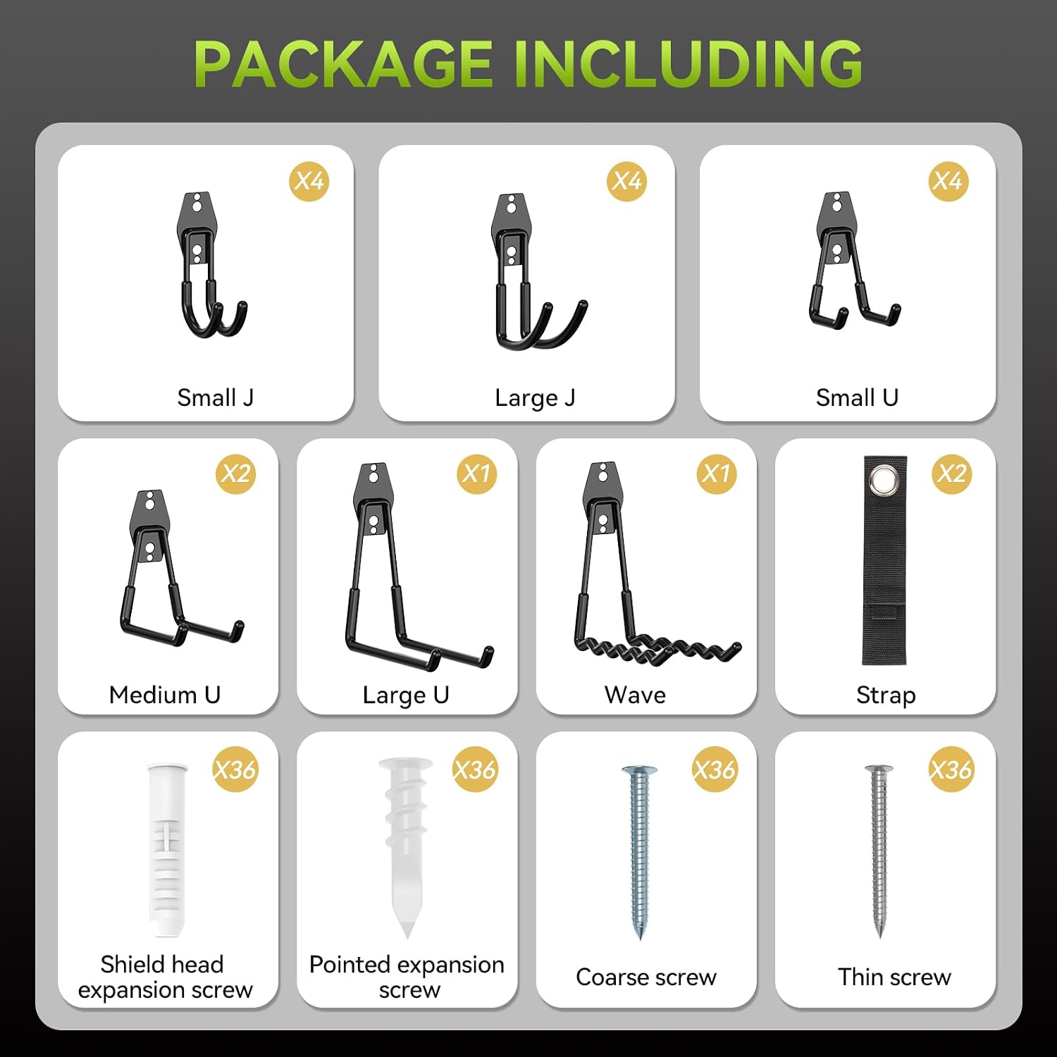 18 Pack Garage Hooks Heavy Duty, Utility Steel Garage Storage Hooks, Garage Organization System with Anti-Slip Wall Mount Hangers for Hanging Bike, Ladder, Garden Tools (Black)