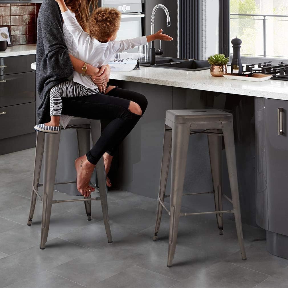FDW Counter Height Bar Stools Set of 4 Bar Stools 30 Inches Metal Stool Patio Stool Stackable Barstools Kitchen Counter Stool Indoor/Outdoor Stool Metal Bar Stools Moden Dining Chairs, Bronze